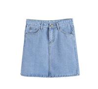 PengGeng Casual Tempera mini vestido de talle alto flaco dril de algodón de la falda para Mujer Azul claro L