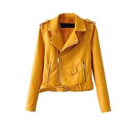 PengGeng Chaquetas para Mujer Otoño Invierno Blazers Chaqueta con Cremallera Casual Cazadoras De Cortos De Cuero PU Amarillo XL
