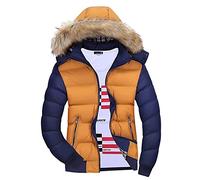 PengGeng Hombre Invierno Cazadoras De Plumas Calor Grueso Manga Larga Encapuchado Chaquetas Acolchado Amarillo Azul 2XL