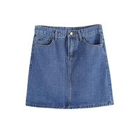PengGeng Mujer Color Sólido Mini Vaqueros A Línea Falda Vaquera Alta Falda Azul marino 2XL