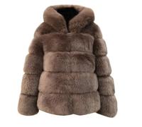 PengGengA Abrigo de Piel Sintético para Mujer Otoño Invierno Chaqueta con Capucha Bolsillos Ropa Sólida Abrigo de Cárdigán - Café, S