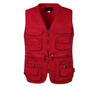 PengGengA Chaleco de Pesca para Hombre Chaleco Multibolsillos Chalecos de Trabajo Camping Senderismo Safari Deportes Exterior Chaquetas sin Mangas - Rojo, 5XL