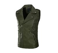 PengGengA Chaleco Ocio Leisure Solapa Hombre Casual Cuero De La PU Escudo Chaqueta De Moto Verde del Ejército S