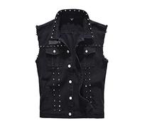 PengGengA Chaleco Vaquero para Hombres Chaqueta sin Mangas Chaquetas con Elementos de Tachuela - Negro, M