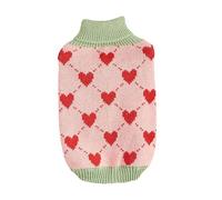 PengGengA Jerséis a Cuadros con Corazones y Colores en Contraste Suéter de Cuello Alto para Perros Ropa de Punto Suave para Gatos - Rosa, S