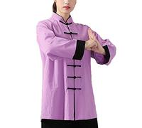 PengGengA Unisex Hebilla Kung Fu Tai Chi Ropa Artes Marciales Collar De Pie Chándales Tops+Pantalones Negro Morado M
