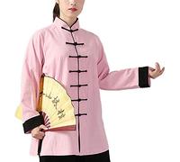 PengGengA Unisex Hebilla Kung Fu Tai Chi Ropa Artes Marciales Collar De Pie Chándales Tops+Pantalones Rosa Negro XL