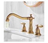 PENGKTXXY Grifo Mezclador de Lavabo de baño de latón Macizo Negro, Grifo Antiguo para Fregadero de Cocina, Grifo de bañera con 3 Orificios y Dos manijas, Grifo para Fregadero de Cocina
