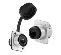 PENGLIN 2 conectores RJ45 CAT6 8P8C Ethernet empotrables, panel de montaje de red LAN, adaptador hembra a hembra con tapa impermeable y resistente al polvo