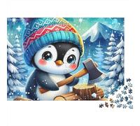 Penguin 1000 Piezas Rompecabezas para Adultos Pingüino Cortando Leña en Invierno Desafiante Premium Grueso Resistente Vibrante Alivio de Estrés Regalo Familiar Decoración 70x50cm/1000pcs
