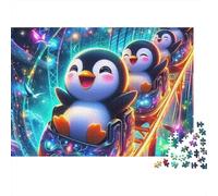 Penguin 1000 Piezas Rompecabezas para Adultos Pingüinos Deslizándose en Trineo en Bosque Mágico Desafiante Difícil Premium Resistente Vibrante Alivio de Estrés Decoración Familiar 52x38cm/1000pcs