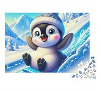 Penguin 1000 Piezas Rompecabezas para Hombres Mujeres Adultos Lindo Pingüino Deslizándose en Colina Nevada Premium Grueso Resistente Vibrante Desafiante Alivio de Estrés 38x26cm/1000pcs