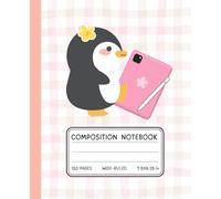 Penguin Dreams Composition Notebook | 120 Pages | 7.5 x 9.25 in | Sweet Penguin with Tablet & Pink Plaid Cover: Cute Wide-Ruled School Journal for ... for School, Journaling, or Creative Writing