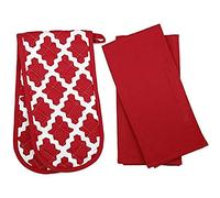 Penguin Home 3056 Guantes y Toallas de té Oven-100 Suave, Duradero y súper Absorbente (Juego de 3 Piezas, Rojo Diamante), Algodón, 73 X18 X2 cm