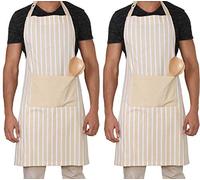 Penguin Home - Delantal Unisex 100% algodón a Rayas, Correa para el Cuello Ajustable, Calidad Chef, Servicio Pesado, Bolsillo Grande, 70x90cm - Juego de 2 - Beige
