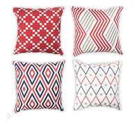 Penguin Home® Fundas de cojín cuadradas de Doble Cara teseladas 100% algodón con Cremallera Invisible 45 cm x 45 cm (18" x 18") Rouge, Grey y Marine