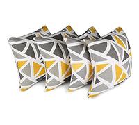 Penguin Home Fundas de cojín Cuadrado de Doble Cara Decorativas 100% algodón Cremallera Invisible 45 cm x 45 cm - 18 "x 18" (Juego de 4, Gris/Amarillo)