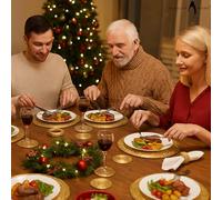 Penguin Home® Juego de 12 manteles Individuales con Cuentas de Cristal, Posavasos y servilletas, Color Dorado,Hechos a Mano por Expertos Artesanos Indios, diámetro de 32 cm