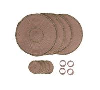 Penguin Home Juego de 12 manteles Individuales de Yute, Posavasos y servilletas, Color Rubor, manteles Individuales Redondos, Hechos a Mano por Expertos Artesanos Indios, diámetro de 32 cm