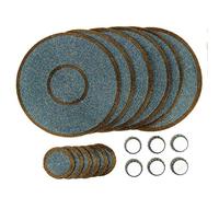 Penguin Home Juego de 18 manteles Individuales con Cuentas de Cristal, Posavasos y servilletas, Color Aguamarina y Oro Envejecido, manteles Individuales Redondos,D:32cm