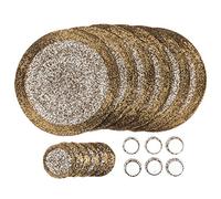 Penguin Home® Juego de 18 manteles Individuales con Cuentas de Cristal, Posavasos y servilletas, Color Dorado y Blanco, diámetro de 32 cm