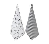 Penguin Home Juego de 2 paños de Cocina de algodón Reciclado, ecológicos, sostenibles, Lisos, Tejidos e Impresos, con Encaje de pompón, tamaño: 50 x 70 cm, Color Blanco, Gris y Negro