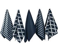 Penguin Home - Juego de 5 Toallas de té de algodón 100% - Suave - Duradero - Diseño Elegante de Color Azul Marino con múltiples Patrones - Lavable a máquina - 65 x 45 cm