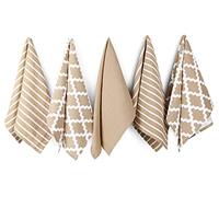 Penguin Home - Juego de 5 Toallas de té de algodón 100% - Suave - Duradero - Diseño Elegante de Color Beige con múltiples Patrones - Lavable a máquina - 65 x 45 cm