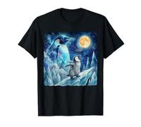 Penguin Howling at The Moon Arctic Night Sky Animal Art Camiseta