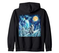Penguin Howling at The Moon Arctic Night Sky Animal Art Sudadera con Capucha