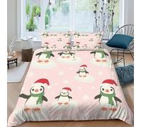 Penguin Navidad Funda De Edredón 3 Piezas 3D Impresa Xmas Arctic Animals con Cremallera Y Funda De Almohada King（220x240cm） Microfibra Ropa De Cama para Adultos Y Niñas