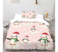 Penguin Navidad Funda Edredon 3 Piezas 3D Estampado Xmas Arctic Animals con Cremallera Y Funda De Almohada Single（135x200cm） Microfibra Ropa De Cama para Adultos Y Niñas