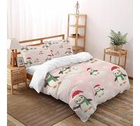 Penguin Navidad Funda Nordica Algodon 3 Piezas 3D Impresa Xmas Arctic Animals con Cremallera Y Funda De Almohada Double（200x200cm） Microfibra Ropa De Cama