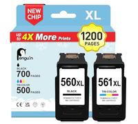Penguin PG-560 CL-561 Tinta para Canon 560 561 Pixma TS5350 TS7450 TS5351 | Canon Pixma TS5352 TS7451 TS5353 TS5350i TS5351i TS7450i TS7451i TS5350a TS5351a TS5352a TS5353a TS5355a 560 XL Negro y Color