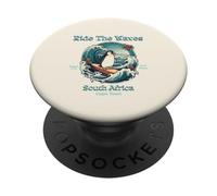 Penguin Surfing Waves Sudáfrica Cape Cod Surfs Up Diversión PopSockets PopGrip Adhesivo