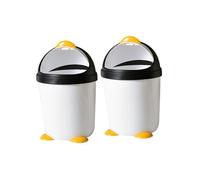 Penguin Trash Can with Lid Mini Plastic Wastebasket for Kids Room Vehicle Office Animal Shape Design 2Piece Set
