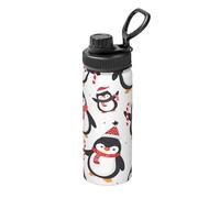 Penguin Winter - Botella de agua de acero inoxidable aislada al vacío de 18 onzas/530 ml, termo a prueba de fugas con asa de transporte, taza térmica para deportes, escuela, viajes, gimnasio, viajes