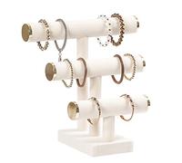 Pengup Soporte de pulsera de 3 niveles, soporte de exhibición de pulsera con tapa de metal, organizador de joyas de terciopelo blanco beige para collares, coleteros, relojes, corbatas para el cabello