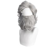 PENGXX Peluca profesional de Papá Noel con barba, fibra sintética, bigote gris, lavable, excepcional, alegre, cláusulas para disfraz de Navidad