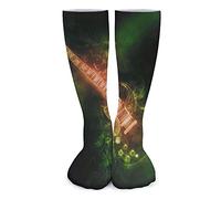 PENGYVV Calcetines de guitarra de rock psicodélico verde para hombre y mujer, calcetines gruesos para senderismo, escalada, senderismo