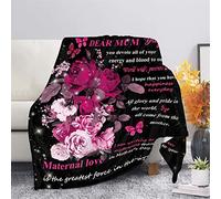 PENGYVV Manta suave, cálida y acogedora, con diseño de carta de amor a mamá de parte de su hija, patrón de flores de clavel, mariposa, estrellas, curativo para cama, sofá, manta M, 60 x 50 pulgadas