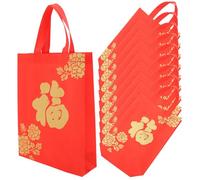 PENIKOKO 10 Piezas Bolsas de Regalo con Carácter Fu para Año Chino Bolsas de Tela No Tejida Resistentes y Reutilizables para Festival de Primavera con Gran Capacidad y Estampado Tradicional