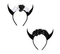 PENIKOKO 2 Piezas Diadema de Cuernos Halloween con Flores y Calavera Ligera y Cómoda Accesorio Festivo para Adultos para Fiestas y Disfraces
