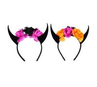 PENIKOKO 2 Piezas Diademas de Cuernos con Calavera y Flores para Halloween de Accesorios de Pelo Cómodos y Ligeros para Fiesta de Disfraces Diseño Realista para Mujer y Niñas