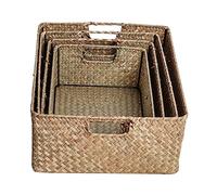 PENIKOKO 4 piezas Cestas de Almacenaje Tejidas Mano Alga Marina Organizadores Rectangulares Multifuncionales para Hogar con Asa Resistente para Ropa Juguetes y Escritorio Amarillo S Xl