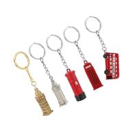 PENIKOKO 5 piezas Llavero Vintage de Aleación Británica Colgante Decorativo para Bolso con Modelos de Autobús Rojo Teléfono Buzón y Big para Regalo y Uso Diario