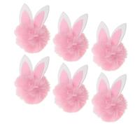 PENIKOKO 6 Pompones de Orejas de Conejo de Peluche Rosa, Accesorios para Pinzas de Cabello, Decoración de Pascua para Fiesta, Mini Adornos Suaves y Ligeros para Manualidades