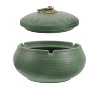 PENIKOKO Cenicero de Cerámica con Tapa, Verde, Fácil de Limpiar, para Decoración de Mesa y Patio en Casa