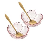 PENIKOKO Cuencos Faciales de Vidrio en Forma de Flor Rosa para Aceites Esenciales, Pequeños y Compactos sin Rebabas, Ideales para Masaje en Casa con Cucharas de Metal, 2 Juegos