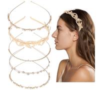 PENIKOKO Diadema de Metal Dorada 5 Piezas para Niña Accesorio Decorativo para Cabello Diademas Delicadas y Resistentes Adecuado para Bodas Fiestas y Uso Diario